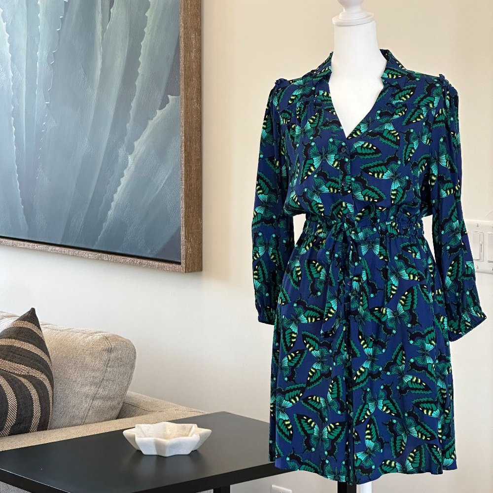 ANTHROPOLOGIE MAEVE BLUE BUTTERFLY PIPPA DRESS SIZE SMALL PETITE